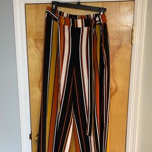 Adrienne Vittadini Black, Orange, and White Striped Wide Leg Pants